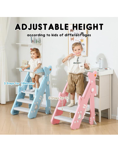 Escalera Plegable HAPPYMATY Rosa para Niños Ajustable 83 cm