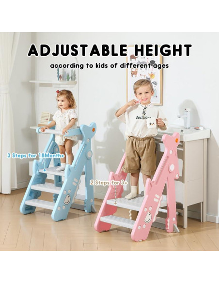 Escalera Plegable HAPPYMATY Rosa para Niños Ajustable 83 cm