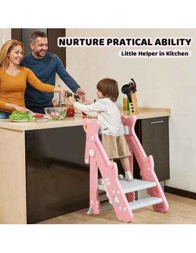 Escalera Plegable HAPPYMATY Rosa para Niños Ajustable 83 cm