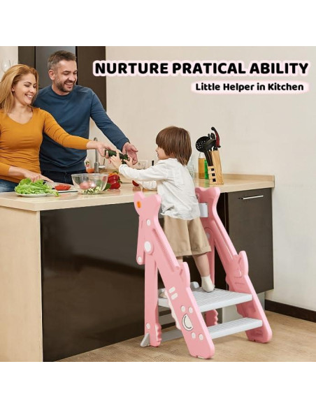 Escalera Plegable HAPPYMATY Rosa para Niños Ajustable 83 cm