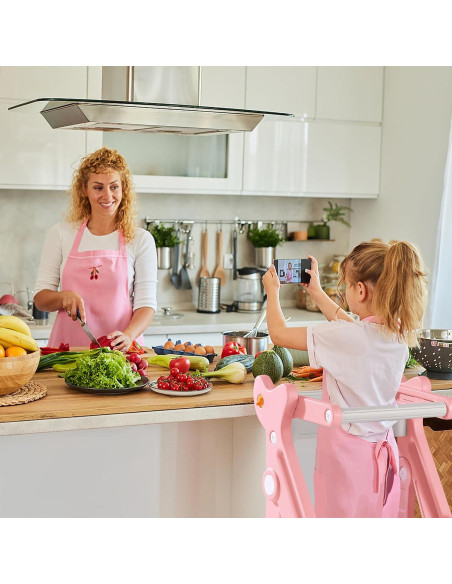 Escalera Plegable HAPPYMATY Rosa para Niños Ajustable 83 cm