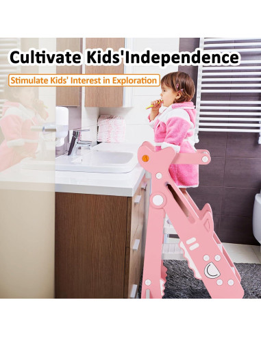 Escalera Plegable HAPPYMATY Rosa para Niños Ajustable 83 cm