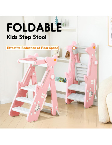 Escalera Plegable HAPPYMATY Rosa para Niños Ajustable 83 cm