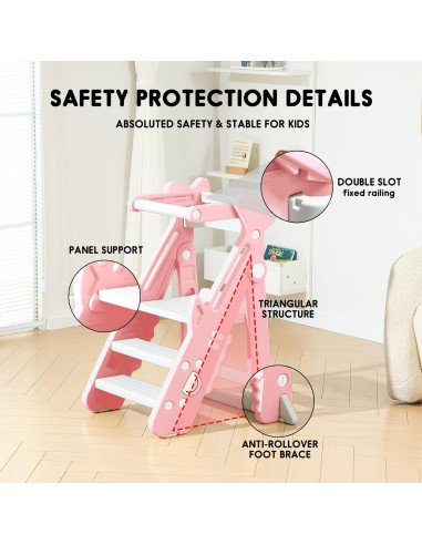 Escalera Plegable HAPPYMATY Rosa para Niños Ajustable 83 cm