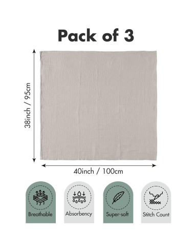 Mantas de Muselina LYRICHOM BABY - Paquete de 3, 95x100 cm