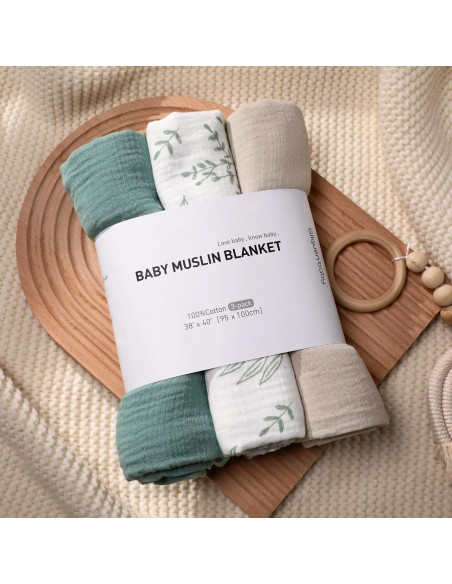 Mantas de Muselina LYRICHOM BABY - Paquete de 3, 95x100 cm