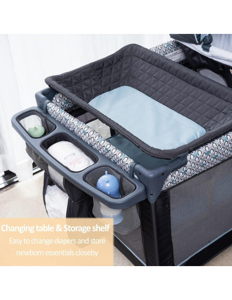 Cuna Plegable 5 en 1 Qutanix con Mesa de Cambio y Napper