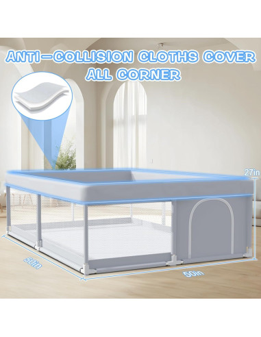 Parque Infantil 127x127 cm Xvishx Gris - Seguro y Ecológico