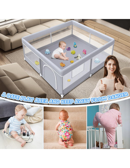 Parque Infantil 127x127 cm Xvishx Gris - Seguro y Ecológico