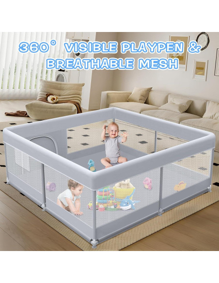 Parque Infantil 127x127 cm Xvishx Gris - Seguro y Ecológico