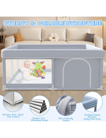 Parque Infantil 127x127 cm Xvishx Gris - Seguro y Ecológico