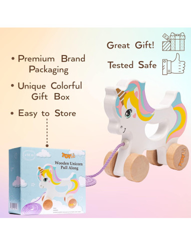 Juguete de empuje y tirón unicornio Toyli 16.8x14.5 cm
