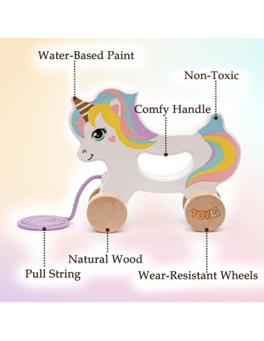 Juguete de empuje y tirón unicornio Toyli 16.8x14.5 cm