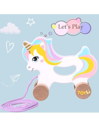 Juguete de empuje y tirón unicornio Toyli 16.8x14.5 cm