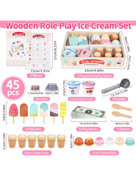 Juguete de Helado de Madera Shen Zhen 25.5x18 cm para Niños