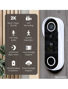 Cámara de Timbre de Video Inteligente GEARit 2K QHD Inalámbrica 2