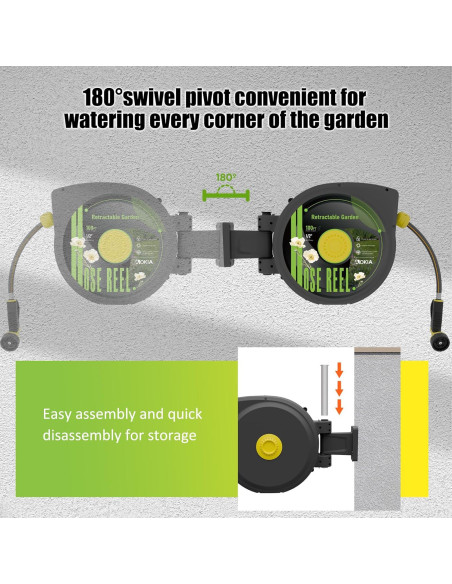 Carrete de Manguera de Jardín Aokia 20 m Retráctil con Soporte