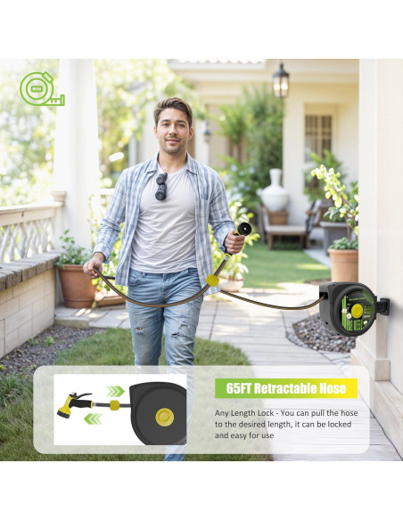 Carrete de Manguera de Jardín Aokia 20 m Retráctil con Soporte