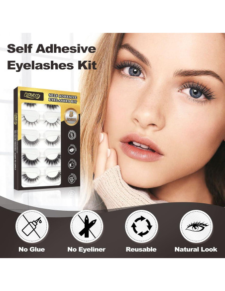 Pestañas Postizas Reutilizables DIKAYI - 5 Pares Autoadhesivas