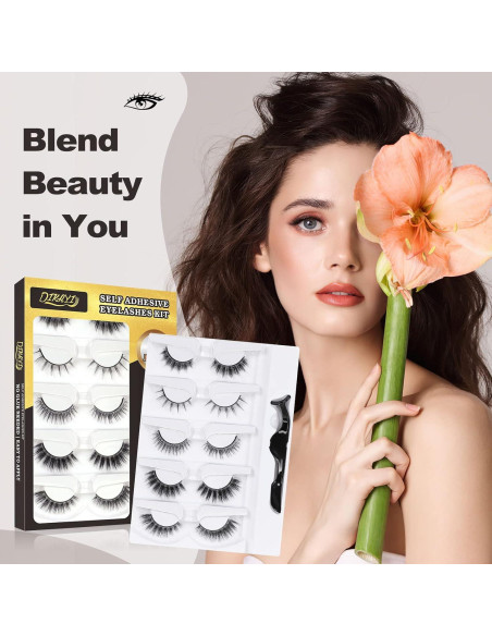 Pestañas Postizas Reutilizables DIKAYI - 5 Pares Autoadhesivas