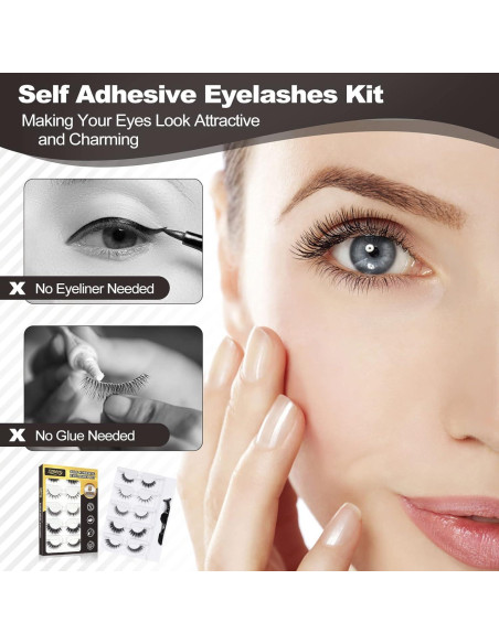 Pestañas Postizas Reutilizables DIKAYI - 5 Pares Autoadhesivas