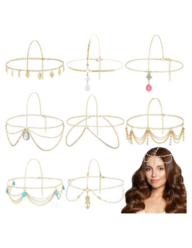 Cadenas de Cabeza Doradas Dizila - 8 Piezas Boho con Strass