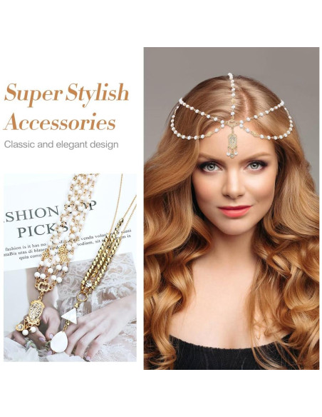 Cadenas de Cabeza Doradas Dizila - 8 Piezas Boho con Strass