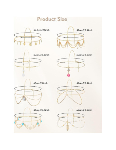 Cadenas de Cabeza Doradas Dizila - 8 Piezas Boho con Strass