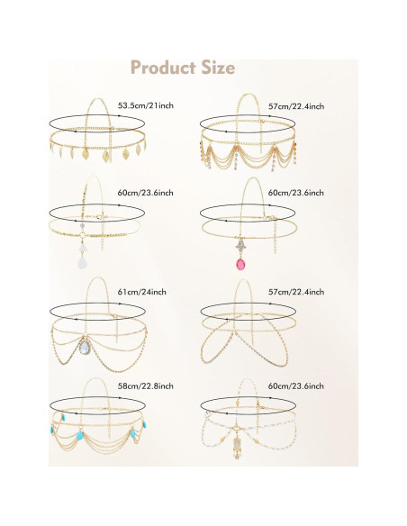 Cadenas de Cabeza Doradas Dizila - 8 Piezas Boho con Strass