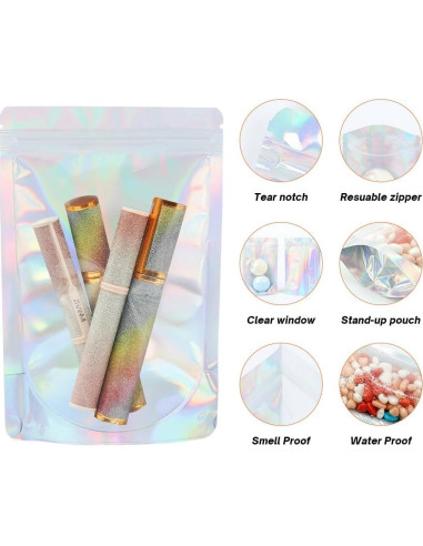 Bolsas Holográficas Mylar 4CP 100 Pcs 14x20 cm Reutilizables