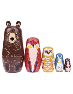 Muñecas Rusas de Animales Konrisa - 5 Osos de Madera Hechas a Mano