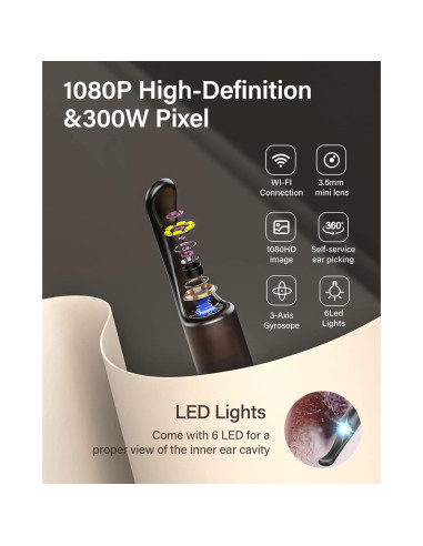 Limpiador de Oídos Bebird con Cámara 1080P y 8 Cucharas de Silicona