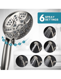 Cabezal de Ducha de Mano HOPOPRO 6 Modos Alta Presión Níquel 2