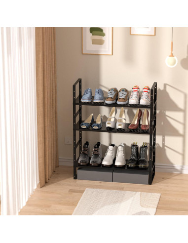 Estante de Zapatos Ipotive Expandible y Apilable Negro Grande