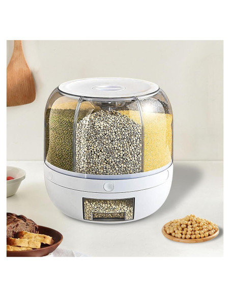 Dispensador de Granos QQDETRR 6 Compartimentos 6kg Hermético