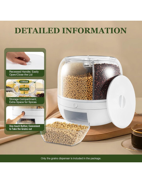 Dispensador de Granos QQDETRR 6 Compartimentos 6kg Hermético