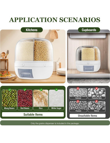 Dispensador de Granos QQDETRR 6 Compartimentos 6kg Hermético