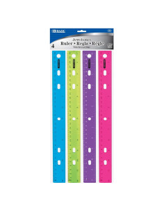 Regla Plástica BAZIC 30cm Colores Asortidos 4-Pack