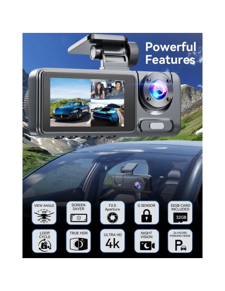 Cámara Dash 4K Full HD YouthCity Delante y Detrás 32GB