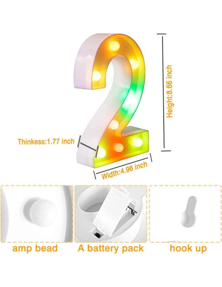 Luz LED Digital Glintee Número 2 con Control Remoto RGB