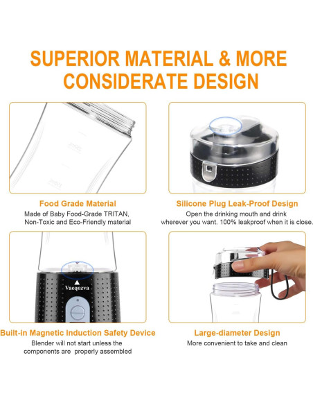 Licuadora Portátil Vaeqozva A9 380ml USB 20,000 RPM Negra