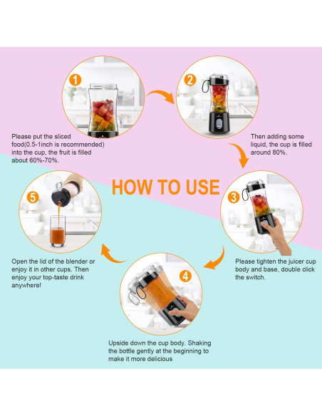 Licuadora Portátil Vaeqozva A9 380ml USB 20,000 RPM Negra