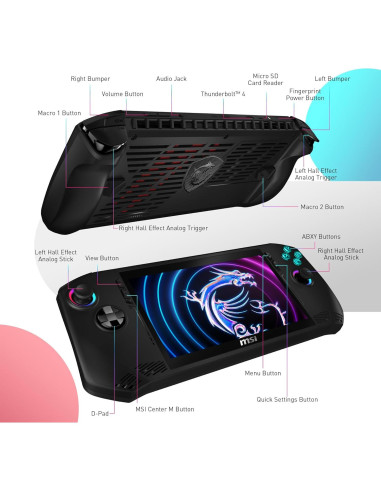MSI Claw Handheld Gaming PC 7" FHD 120Hz 16GB 512GB Negro