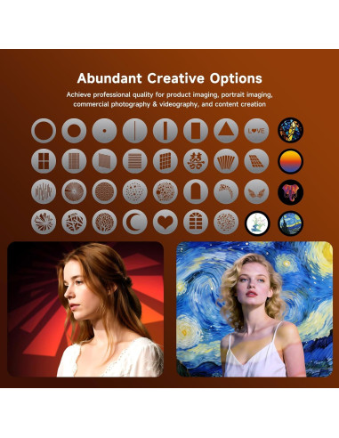 Kit de Fotografía Snoot Óptico Bussi con 35 Gobos y Soporte