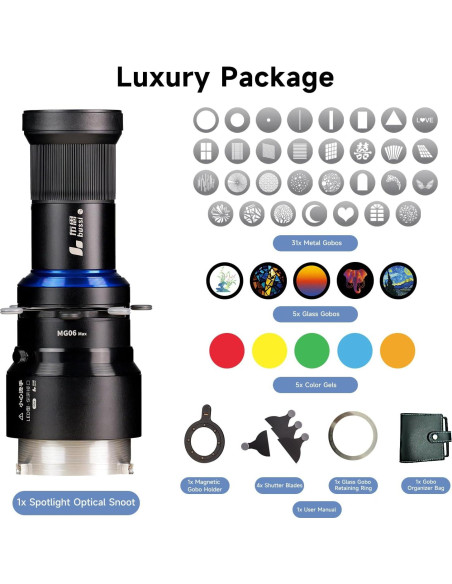 Kit de Fotografía Snoot Óptico Bussi con 35 Gobos y Soporte