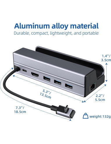 Dock 6-en-1 Feylan para Steam Deck y ROG Ally - HDMI 4K, USB-C 100W