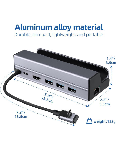 Dock 6-en-1 Feylan para Steam Deck y ROG Ally - HDMI 4K, USB-C 100W