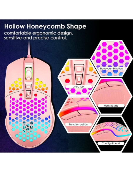 Ratón Gaming Ultraligero LexonElec RGB 6400DPI 7 Botones Rosa Ratón Gaming Ultraligero LexonElec RGB 6400DPI 7 Botones Rosa