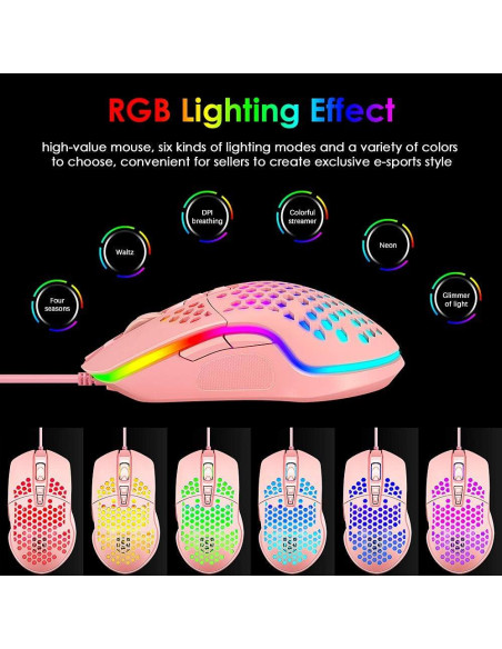 Ratón Gaming Ultraligero LexonElec RGB 6400DPI 7 Botones Rosa Ratón Gaming Ultraligero LexonElec RGB 6400DPI 7 Botones Rosa