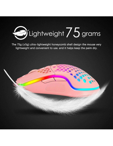 Ratón Gaming Ultraligero LexonElec RGB 6400DPI 7 Botones Rosa
